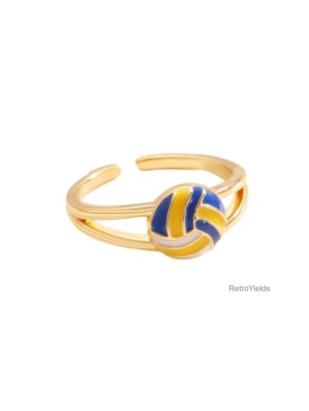 Sports Ball Open Cuff Rings Set Gold Tone Enamel Adjustable Unisex Gift
